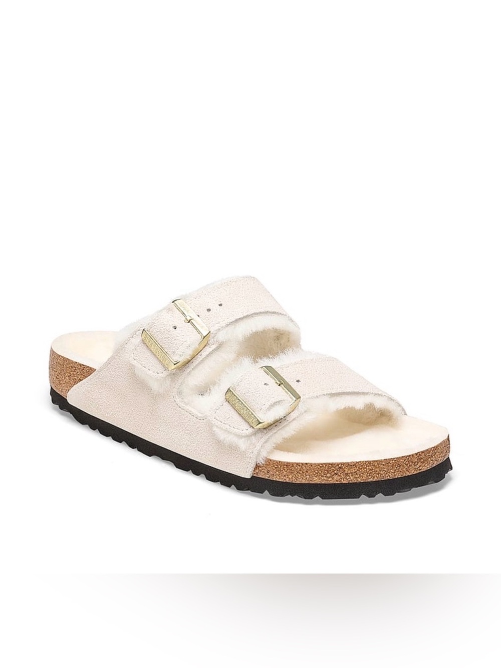 Birkenstock Arizona shearling slide sandal size 38 (7-7.5) in antique white